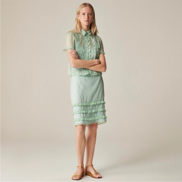 J. Crew Dresses & Skirts - J Crew Skirt 8 Sheer Crinkled Ruffle-Trim Slip Green